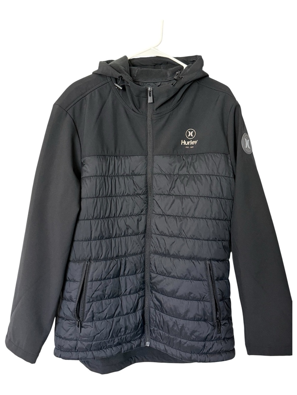 Hurley Black Quilted Hooded Puffer Jacket